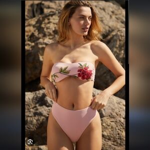 FARM Rio Rose Embroidery Strapless Bikini Set Two Piece